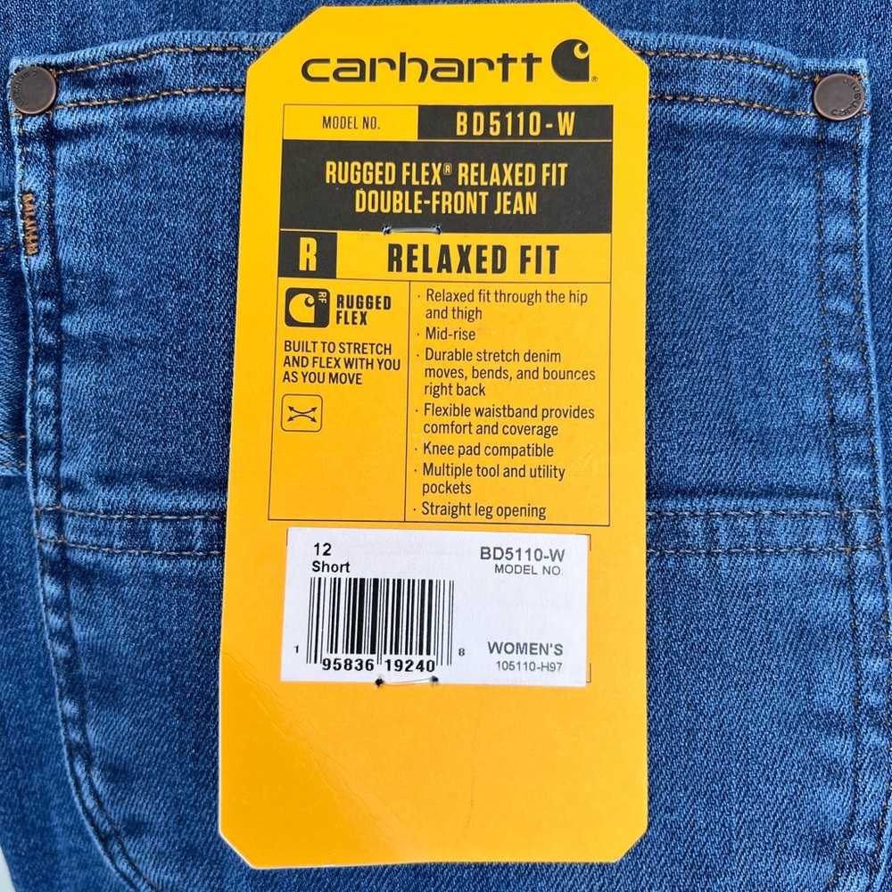 Carhartt Rugged Flex Relaxed Fit Double Front Jean Womens Sz 12S 105110-H97 NWT - Picture 14 of 15